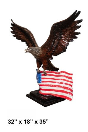 Cast Bronze Eagle with American Flag Sculpture with Marble Base
