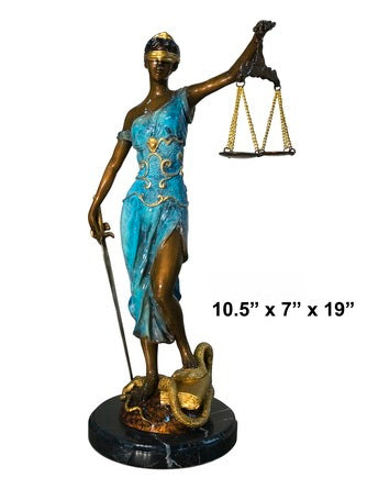 Cast Bronze Lady Justice Sculpture with Marble Base