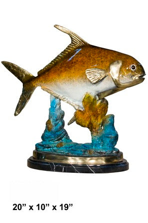 Cast Bronze Permit Fish Sculpture with Marble Base
