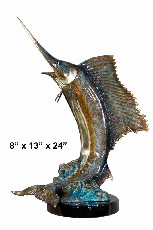 Cast Bronze Sailfish Sculpture with Marble Base
