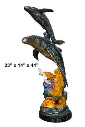 Cast Bronze Sculpture of Humpback Whale & Baby with Marble Base