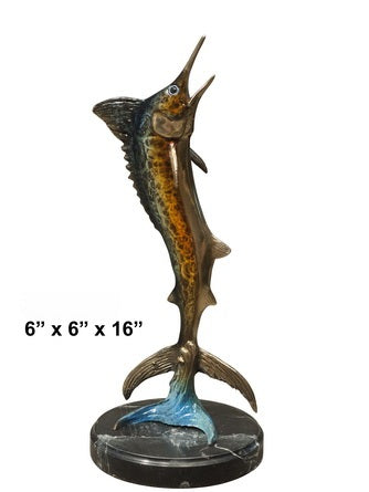 Cast Bronze Marlin Sculpture with Marble Base