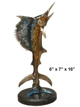 Cast Bronze Swordfish Sculpture with Marble Base