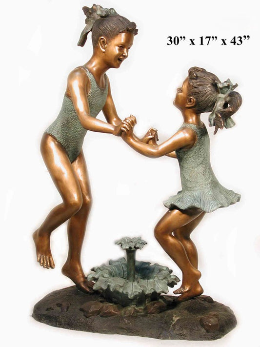Cast Bronze Fountain Sculpture of Two Girls Dancing