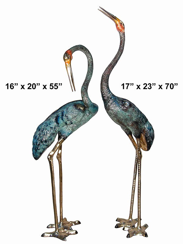 Cast Bronze Crane Pair Sculpture