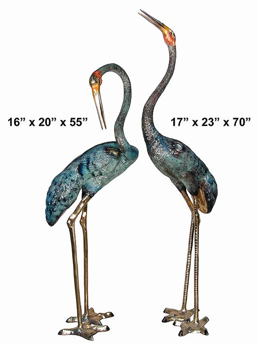 Cast Bronze Crane Pair Sculpture