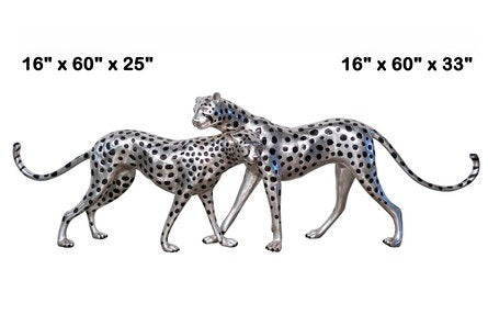 Cast Bronze Walking Cheetah Couple Sculpture