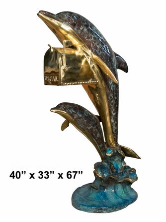 Cast Bronze Two Dolphins Mailbox Sculpture