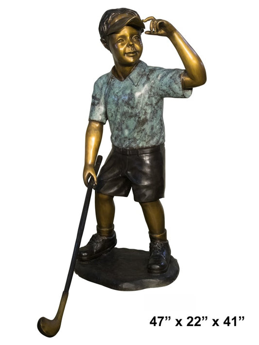 Cast Bronze Boy Playing Golf Sculpture