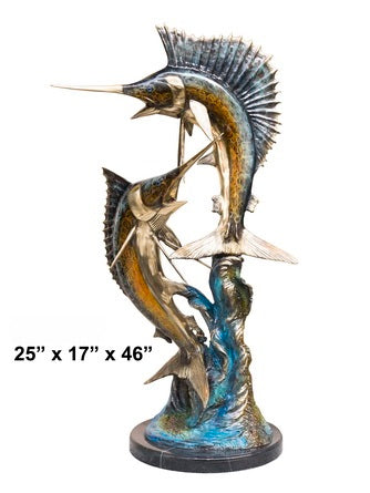 Cast Bronze Marlin & Sailfish Sculpture