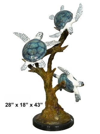 Cast Bronze Three Sea Turtles Sculpture (Blue)