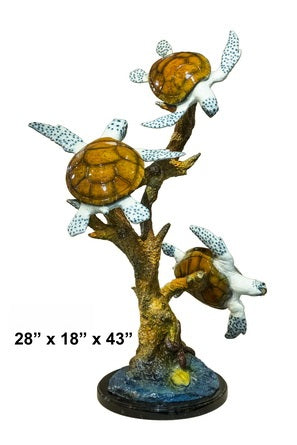 Cast Bronze Three Sea Turtles Sculpture (Brown)