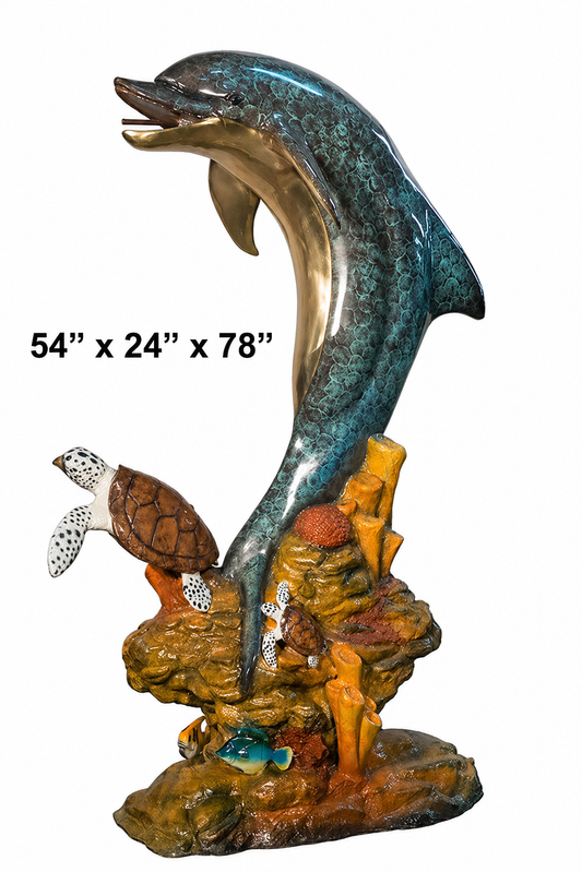 Cast Bronze Dolphin & Turtle Fountain Sculpture