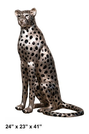 Cast Bronze Sitting Cheetah Pair Sculpture