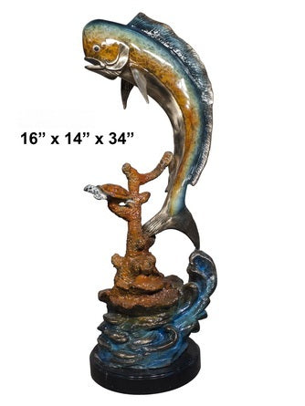 Cast Bronze Dorado & Turtle Sculpture with Marble Base