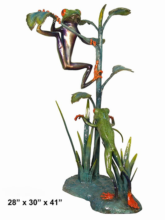 Cast Bronze Two Frogs Climbing Sculpture