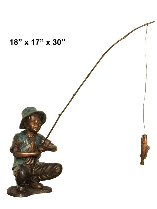 Cast Bronze Boy Fishing Sculpture