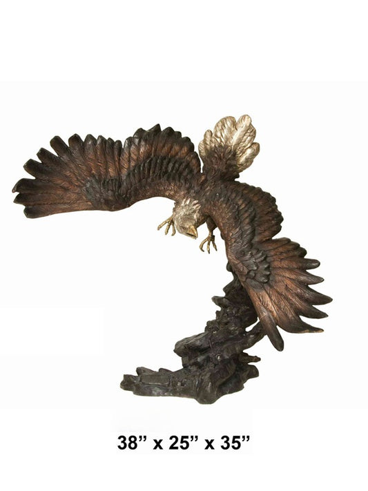 Cast Bronze Flying Eagle Sculpture with Marble Base