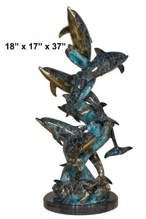 Cast Bronze Eight Dolphins Spiral Dance Sculpture with Marble Base