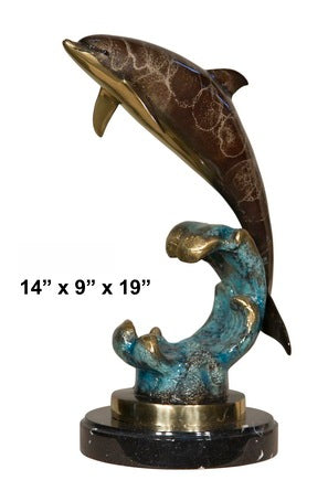 Cast Bronze Dolphin Sculpture with Marble Base