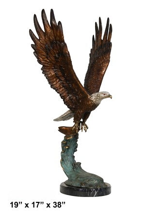 Cast Bronze Flying Eagle Sculpture with Marble Base