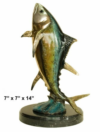 Cast Bronze Tuna Sculpture with Marble Base
