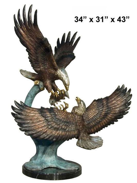 Cast Bronze Double Eagles with Fish Sculpture