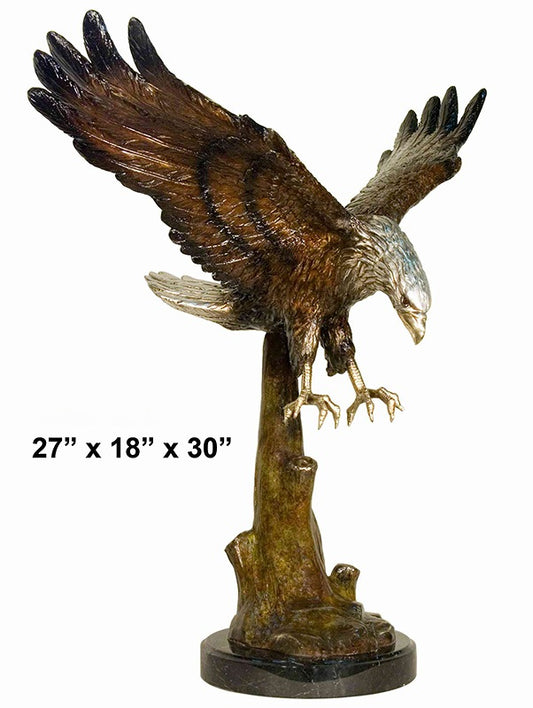 Cast Bronze Eagle Hunting Sculpture with Marble Base