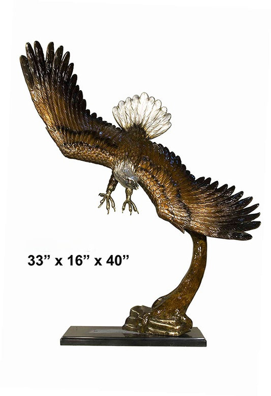 Cast Bronze Flying Eagle Sculpture with Marble Base