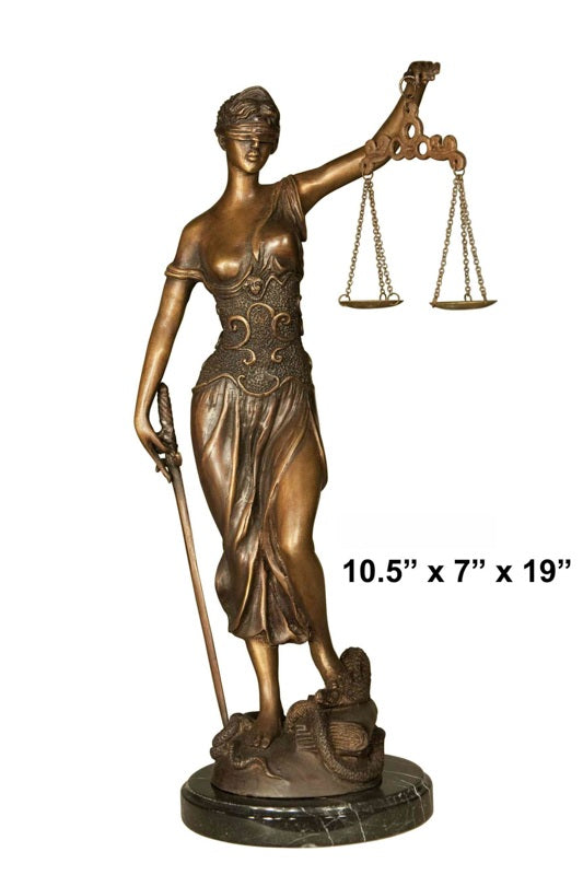 Cast Bronze Lady Justice Sculpture with Marble Base