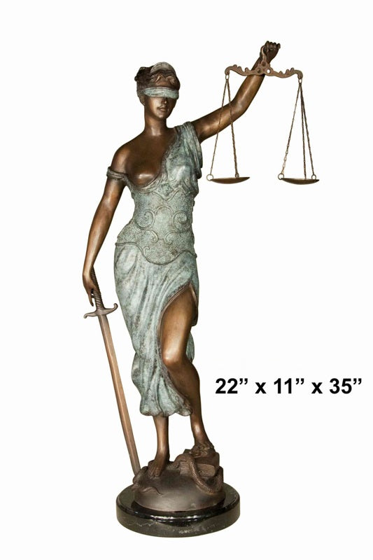 Cast Bronze Lady Justice Sculpture with Marble Base