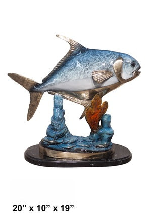 Cast Bronze Permit Fish Sculpture with Marble Base