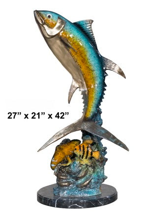 Cast Bronze Tuna Fish Sculpture with Marble Base