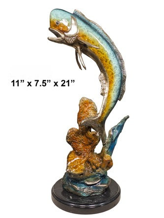 Cast Bronze Dorado in Coral Sculpture with Marble Base