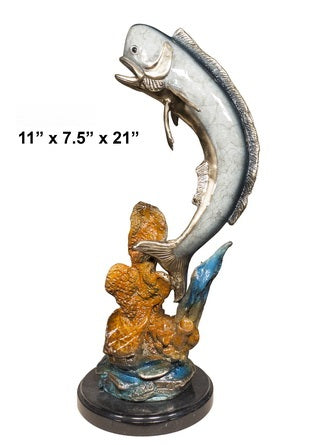 Cast Bronze Dorado in Coral Sculpture with Marble Base