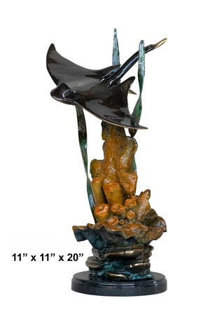 Cast Bronze Stingray Sculpture with Marble Base
