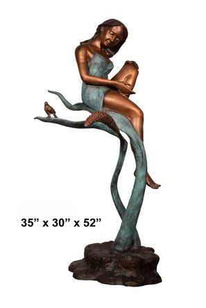 Cast Bronze Girl on Leaf Sculpture