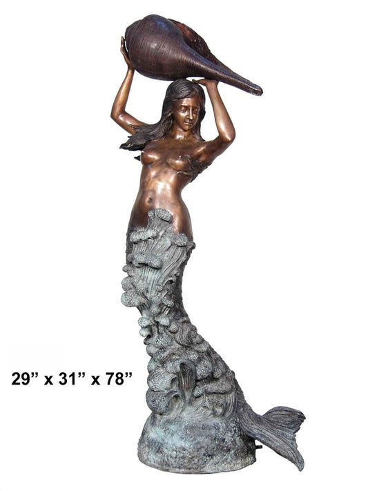 Cast Bronze Mermaid Holding Shell Fountain