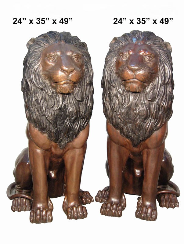 Cast Bronze Pair of Sitting Lions