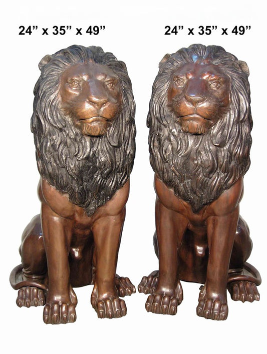 Cast Bronze Pair of Sitting Lions