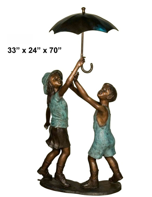 Cast Bronze Kids with Umbrella Fountain Sculpture