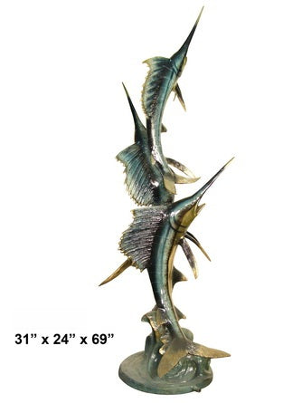 Cast Bronze Triple Sailfish Fountain Sculpture