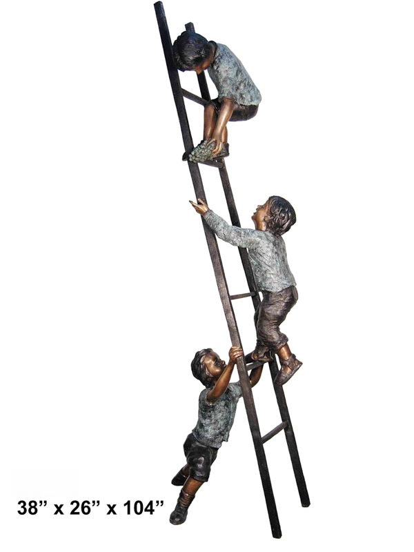Cast Bronze Three Kids on Ladder Sculpture