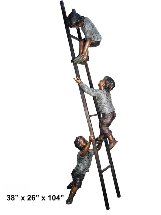 Cast Bronze Three Kids on Ladder Sculpture