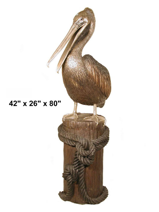 Cast Bronze Pelican on Post Sculpture
