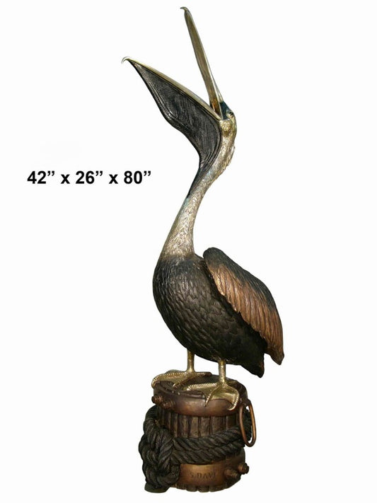 Cast Bronze Pelican Head-Up Fountain Sculpture