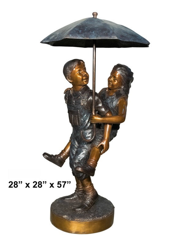 Cast Bronze Kids with Umbrella Fountain Sculpture