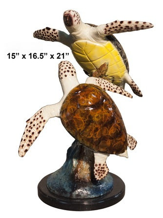 Cast Bronze Two Sea Turtles Sculpture with Marble Base