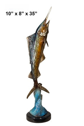 Cast Bronze Single Marlin Sculpture with Marble Base