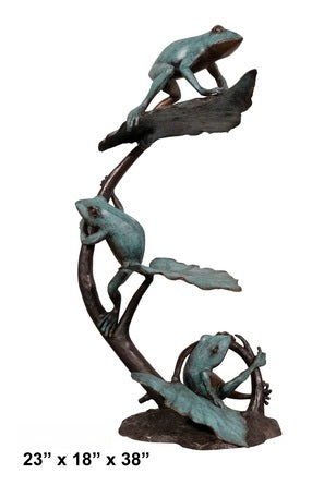 Cast Bronze Three Frogs on Leaf Sculpture
